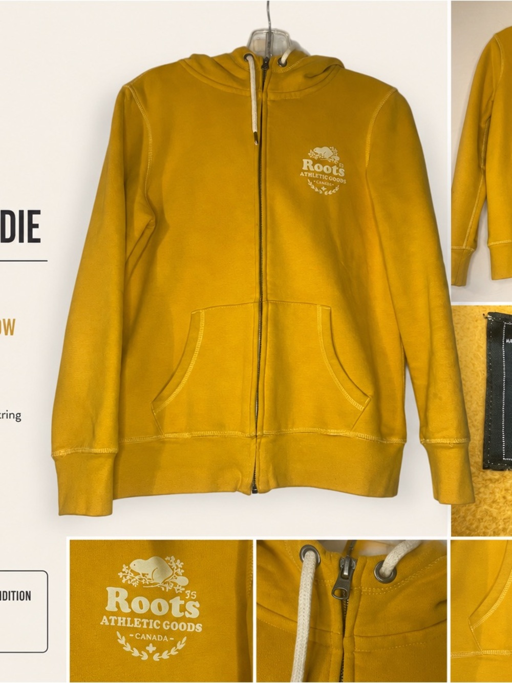 Roots Mustard Zip-Up Hoodie with White Logo
